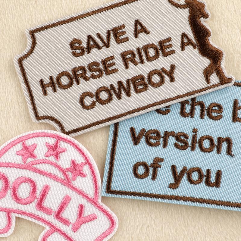 Doku Cartoon English Embroidery Patch Set: Computer Embroidery Labels, Bag Stickers, Clothing Accessories, and Cloth Stickers