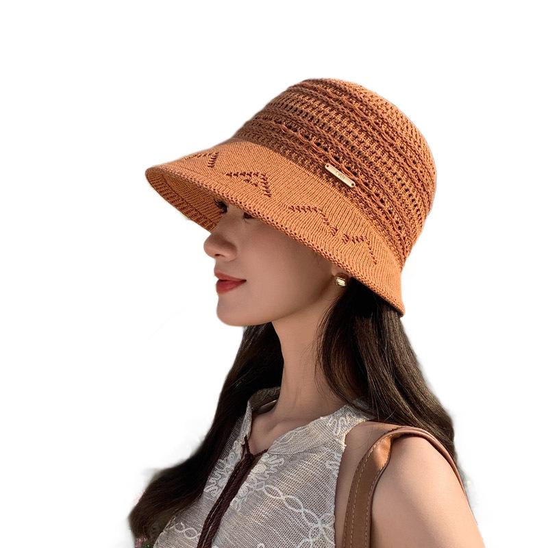 Hollow Woven Bucket Hat Women'S Summer Sunscreen Sun Hat Show Small Face Travel Beach Basin Hat Fashion