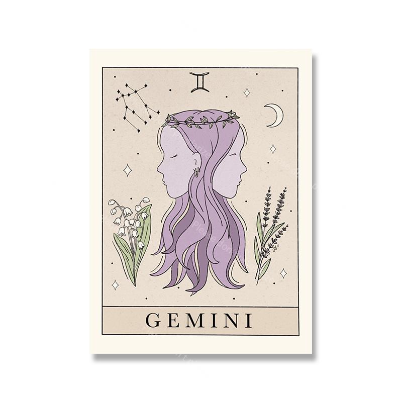 Bohemian Zodiac Art Posters and Prints Canvas Painting Tarot Cards Inspired Astrology Virgo Aquarius Constellation Picture Decor