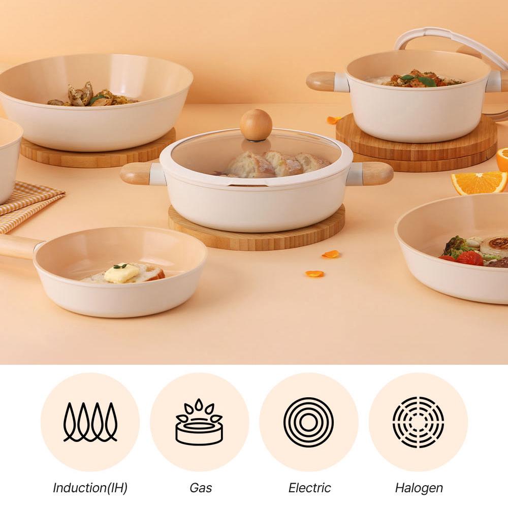 Neoflam Breeze Induction Frying Pan & Pot (18cm, 20cm, 24cm, 28cm) No PFAS Beige