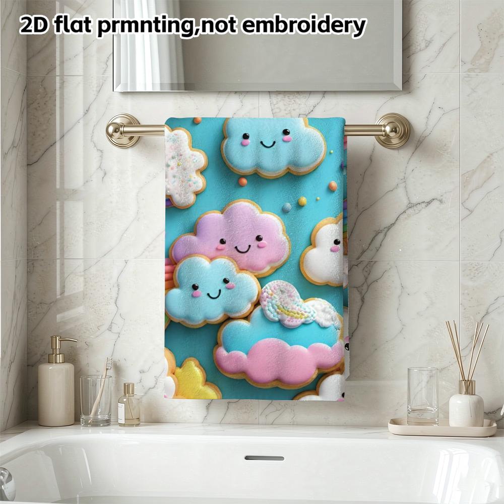 Rainbow Cloud Cookie Pattern Towel, Quick Dry Absorbent Bath Towel