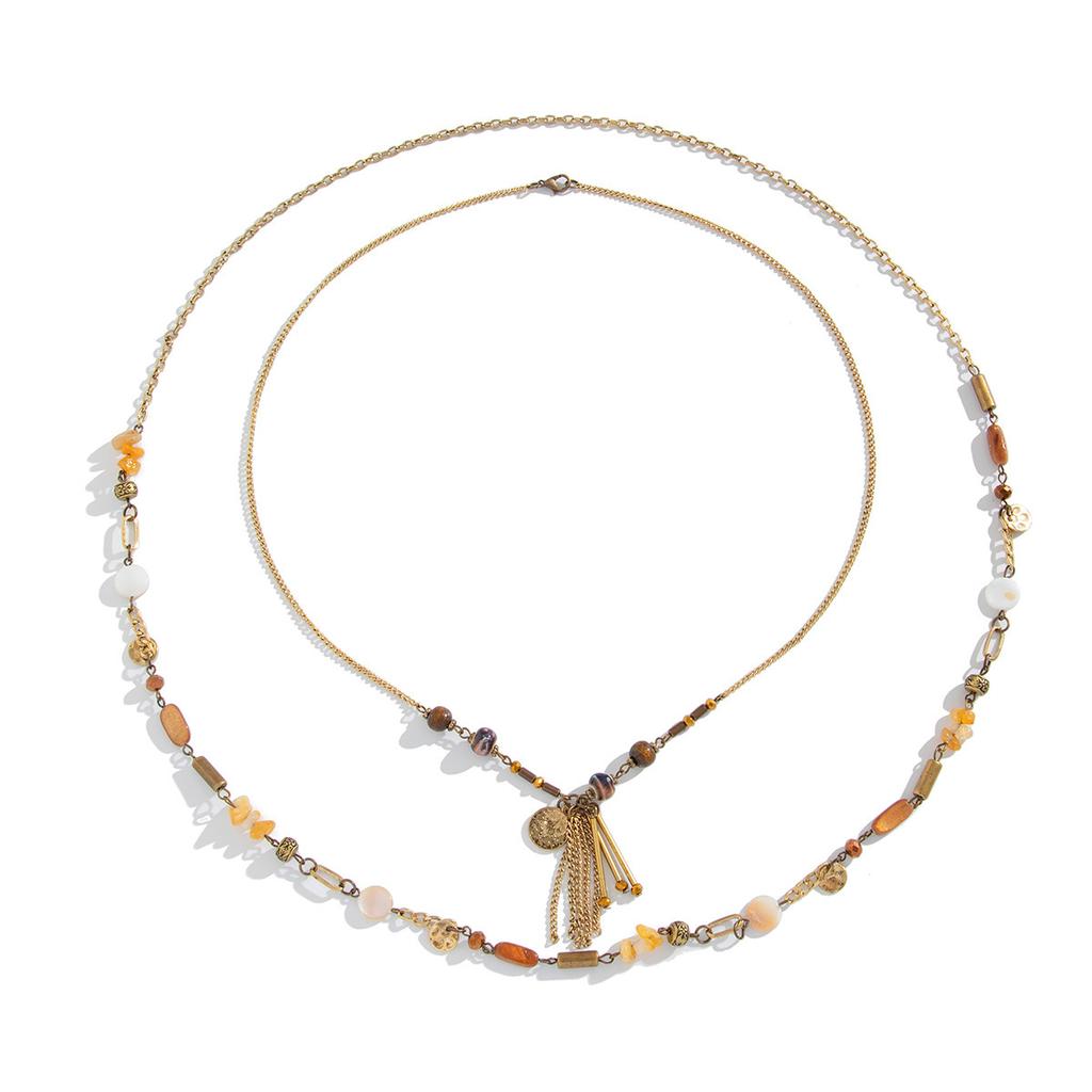 Ethnic Style Irregular Turquoise Coin Necklace, Retro Metal Chain Multi-Layer Fringed Jewelry
