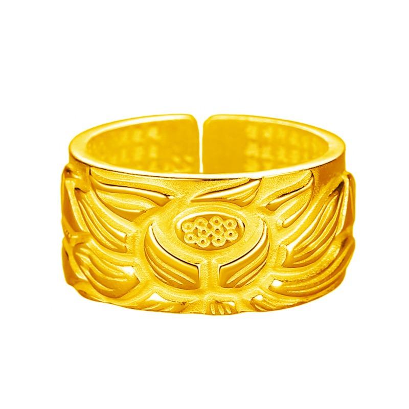 Thai silver black lotus heart sutra opening ring for men and women Silver vintage lotus novel wide silver ring ring