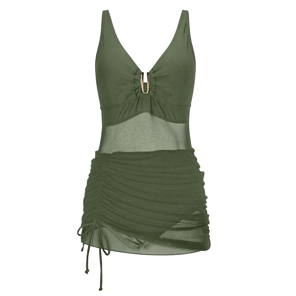 Women's Color Sexy V,Neck Mesh One,Piece Swimsuit