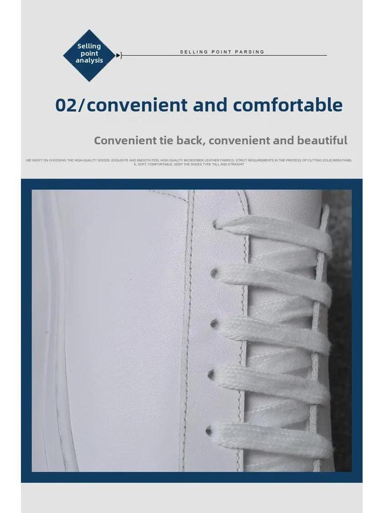 Męskie Białe Sneakersy ze Skóry Naturalnej w Stylu Europejskim - Modne, na Grubej Podeszwie, Casualowe Buty