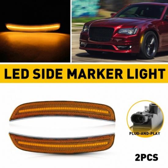 2PCS LED Side Marker Light Front Bumper Amber Lamps Fit 2015- Chrysler 300