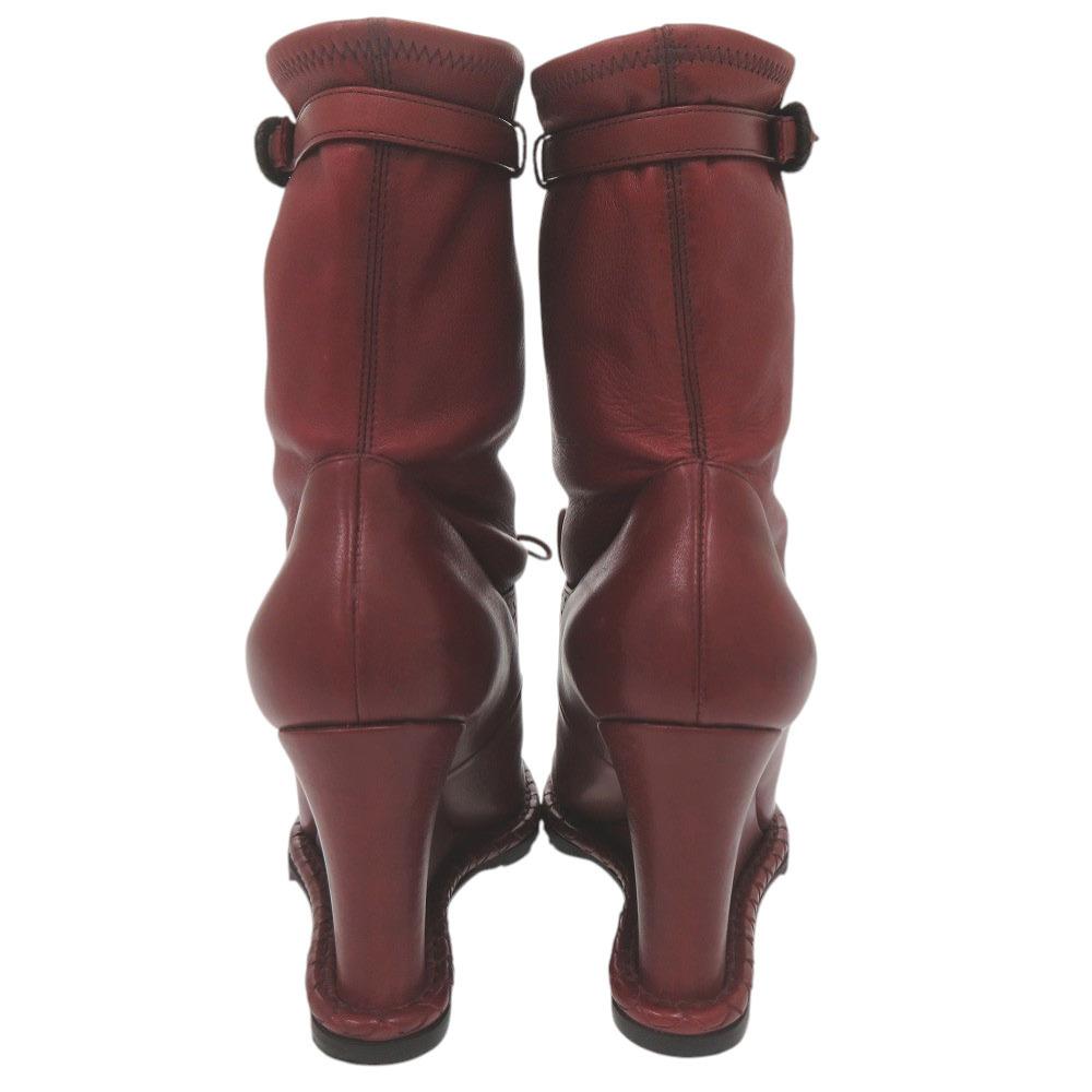 Used AUTHENTIC BOTTEGAVENETA Intrecciato Stitch Wedge Ankle Boots size 36 red Leather