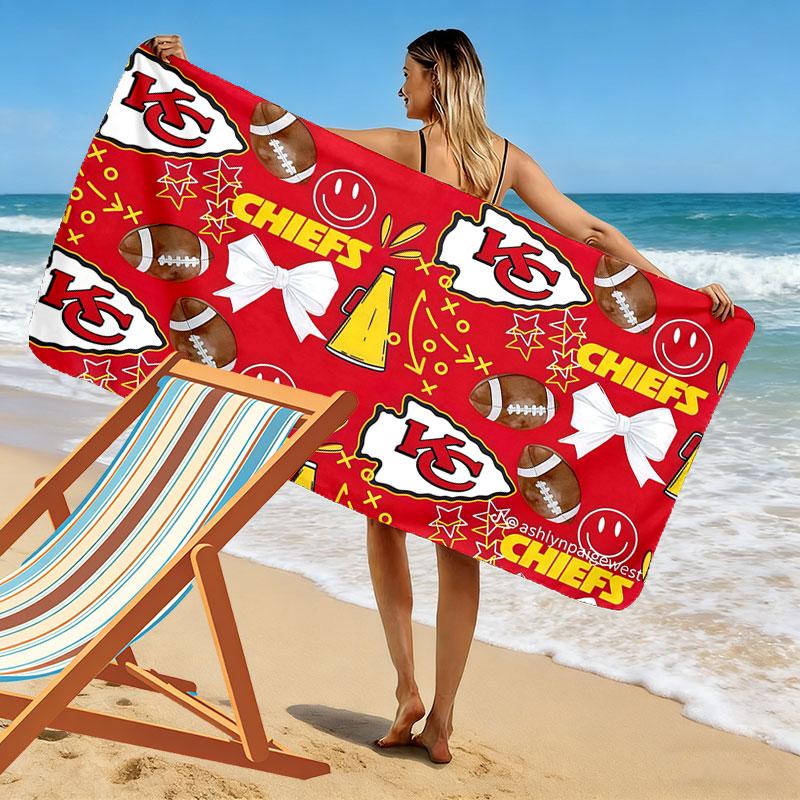 Kansas City Chiefs Print Beach Towel, Large Soft Quick Dry Towel for Beach Camping Swimming
