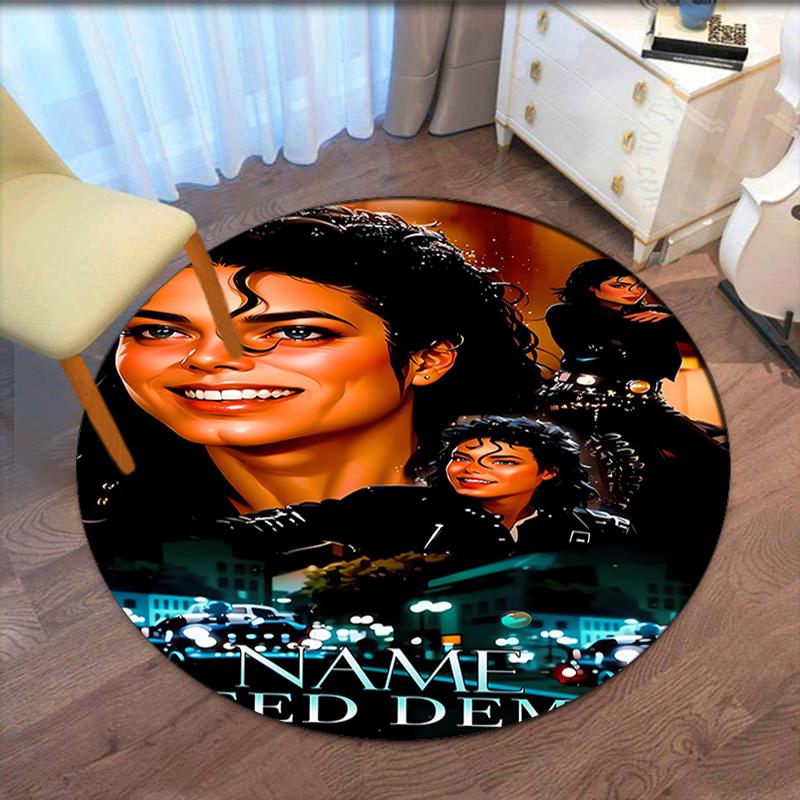 Custom Name Michael Jackson Printed Round Rug Carpet Chair Rug Area Rug Entryway Doormats,for Office Chair Living Room Bedroom Kitchen Room.