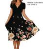 V-Neck Short Sleeve Large Hem Midi Dress Colorful Flower Printing Ladies Casual Dress