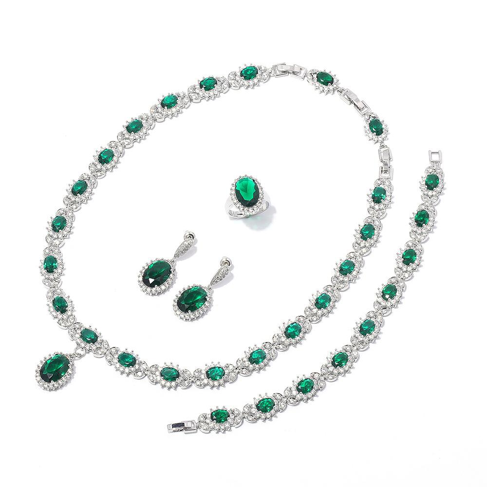 Romantic Rainbow Girl Necklace Jewelry Set Women'S Fashion Four-Piece Set 925 Earrings Necklace Ring Bracelet