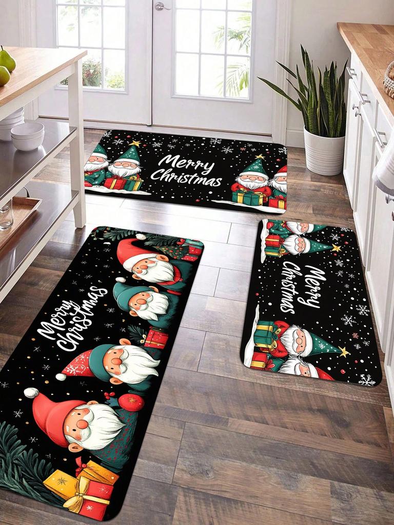 Santa Claus Balloon Printed Kitchen Carpet Non Slip Durable Entrance Mat Suitable for Home Office Laundry Room Quick Drying Mat