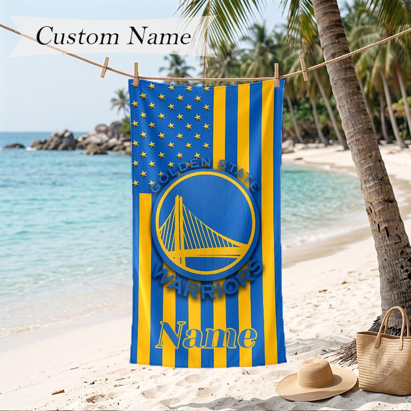 Golden State Warriors Custom Name Printed Beach Towel Personalized Soft Towel For Swimming Beach Travel