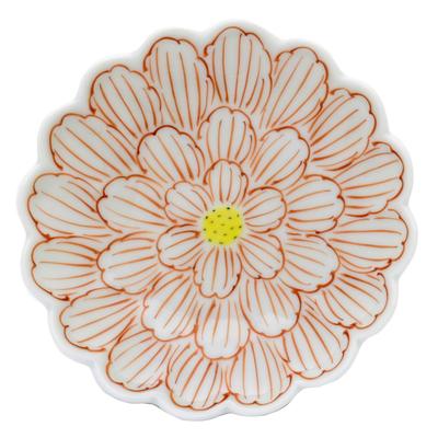 Arita Ware Keizan Ofen Chrysanthemenförmiger kleiner Teller Nishiki Peony 3 Zoll
