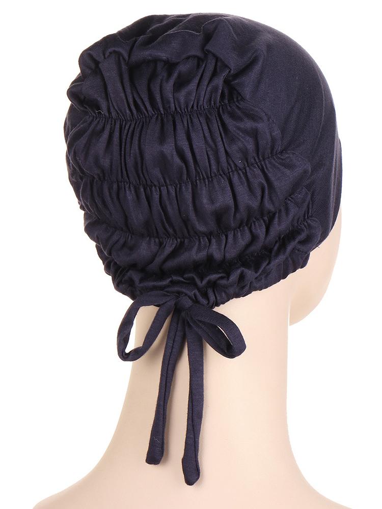 Fashion Muslim Hijab Cap Women's Ruffled Stretch Cotton Under Scarf Turban Caps Tie Strap Lining Satin Silk Islam Headscarf