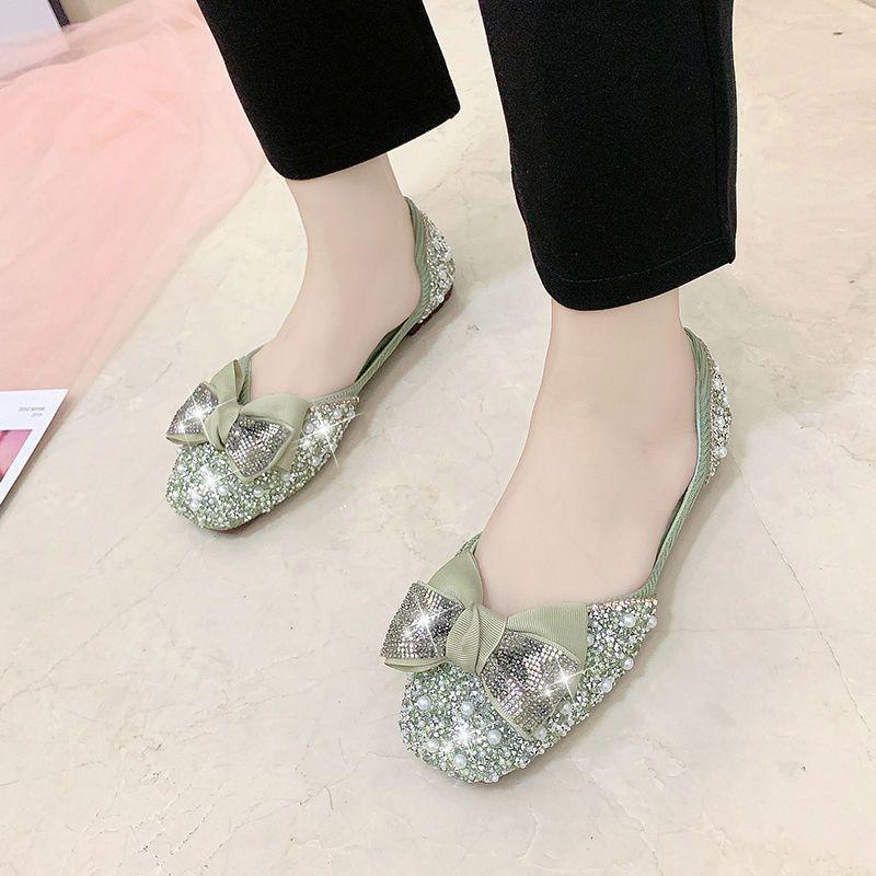 Fairy pregnant woman princess shoes versatile pearl one-pedal Doudou shoes 2025 autumn new grandma flat shoes