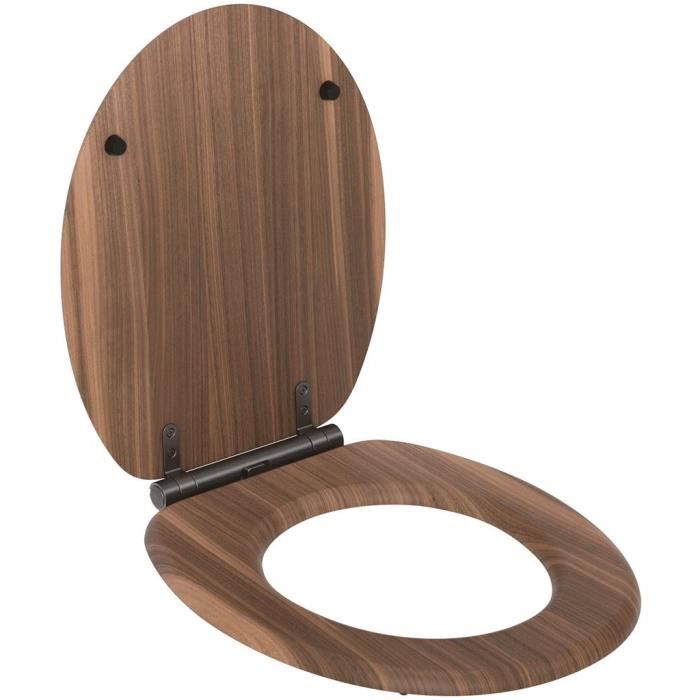 Toilet Seat - GELCO - Walnut Noyer - MDF FSC - Soft Close - Brushed Graphite Metal Hinges