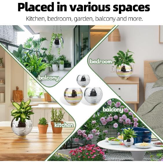 6inch Disco Ball Hanging Plant Pots,Plant Disco Ball Silver Mirror Disco Planter with Chain Hook for Indoor Outdoor Decor and Wooden Stand for