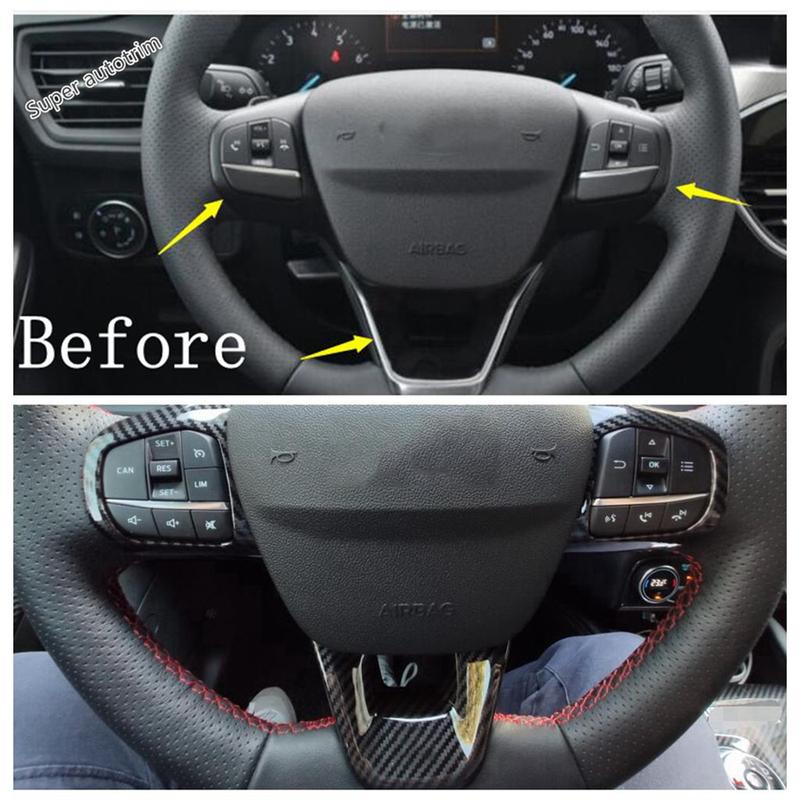 Steering Wheel Button Frame Cover Trim Fit For Ford Focus MK4 - 2025 / Fiesta MK8 2017 - 2025 Carbon Fiber Look Interior