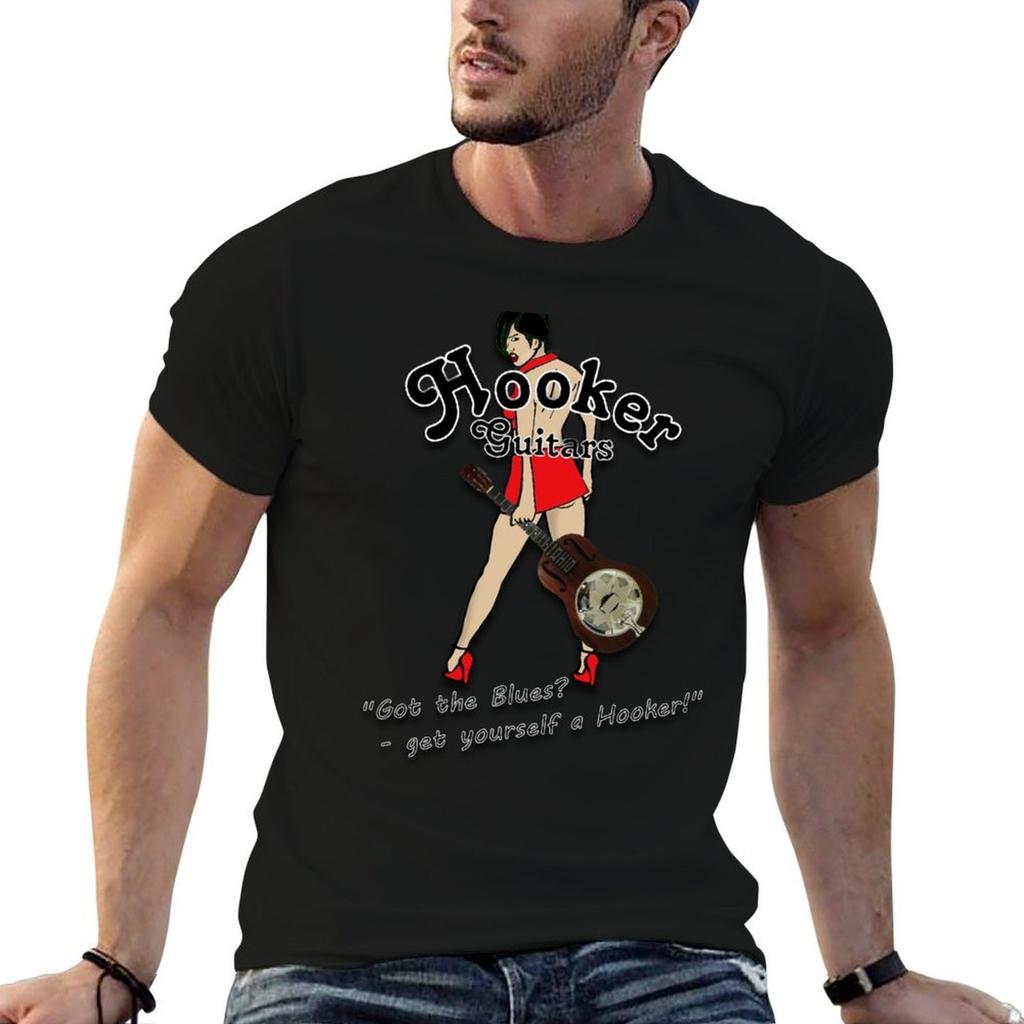 Hooker Resonator Guitars girl T-Shirt Utility Work Short Sleeve Top