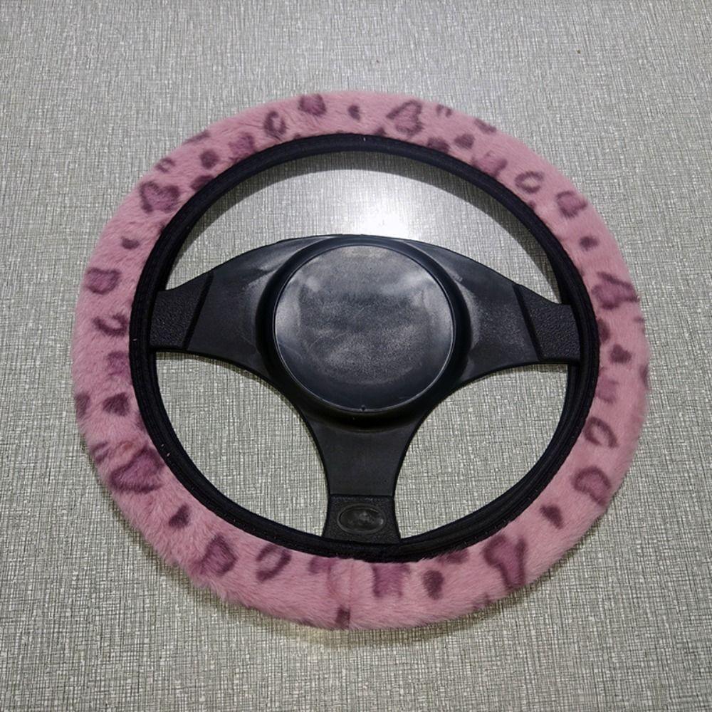 Warm&Cozy Car Steer Wheel Protector Leopard Heart Print Winter Teering Wheel Cover  Women Men