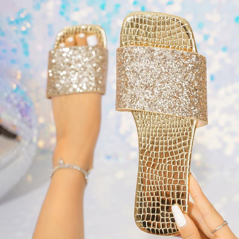 Damen Hausschuhe Sommer Mode tragen neue Strassperlen funkelnde Wort Sandalen Damen