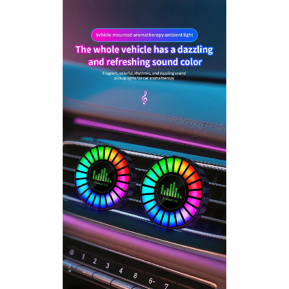 Car air outlet aromatherapy rhythm light car mounted perfume pickup light voice controlled music atmosphere light