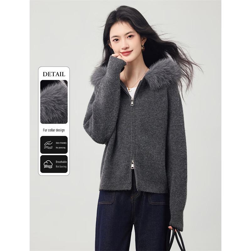 Women s Faux Fur Collar Knitted Cardigan One Size