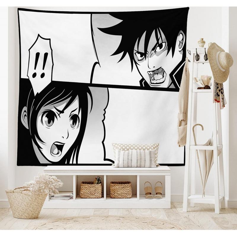 VIKAMA Japanese Anime Tapestry Boy Girl Battle Scene Bedroom Living Room Dormitory Wall Hanging Cloth Home Decoration