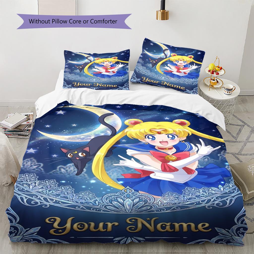 Name Individuell Magisches Matrosenmädchen Muster Bettwäsche Set Bettbezug Kissenbezug Heimdekoration Geschenk (1 Bettbezug + 2 Kissenbezüge, ohne Füllung)
