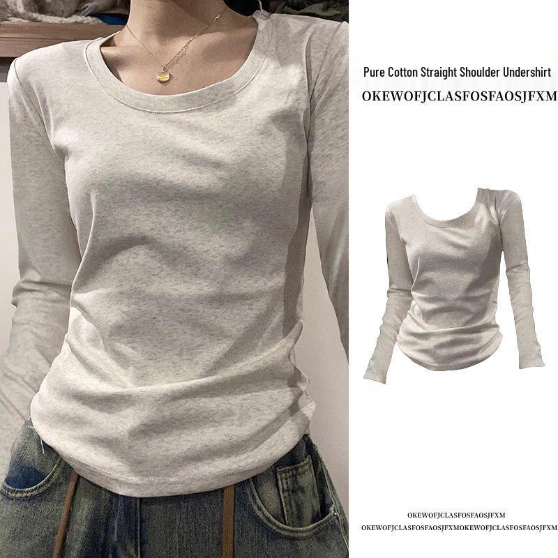 

Women s Slimming American Collar Long Sleeve Cotton Base Layer Top - Regular Fit, Figure-Flattering, Spring Trend L 100-115 jin