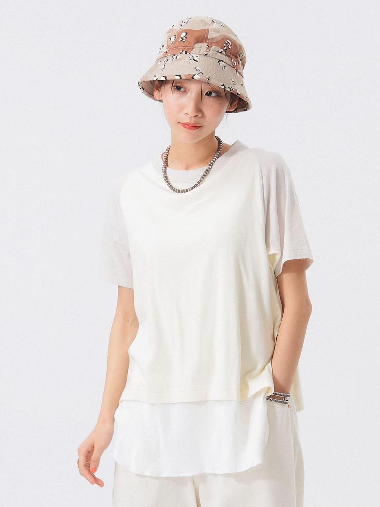 Beams Boy S/S Layered Short Sleeve Tee, Women's, Beige, Free Size