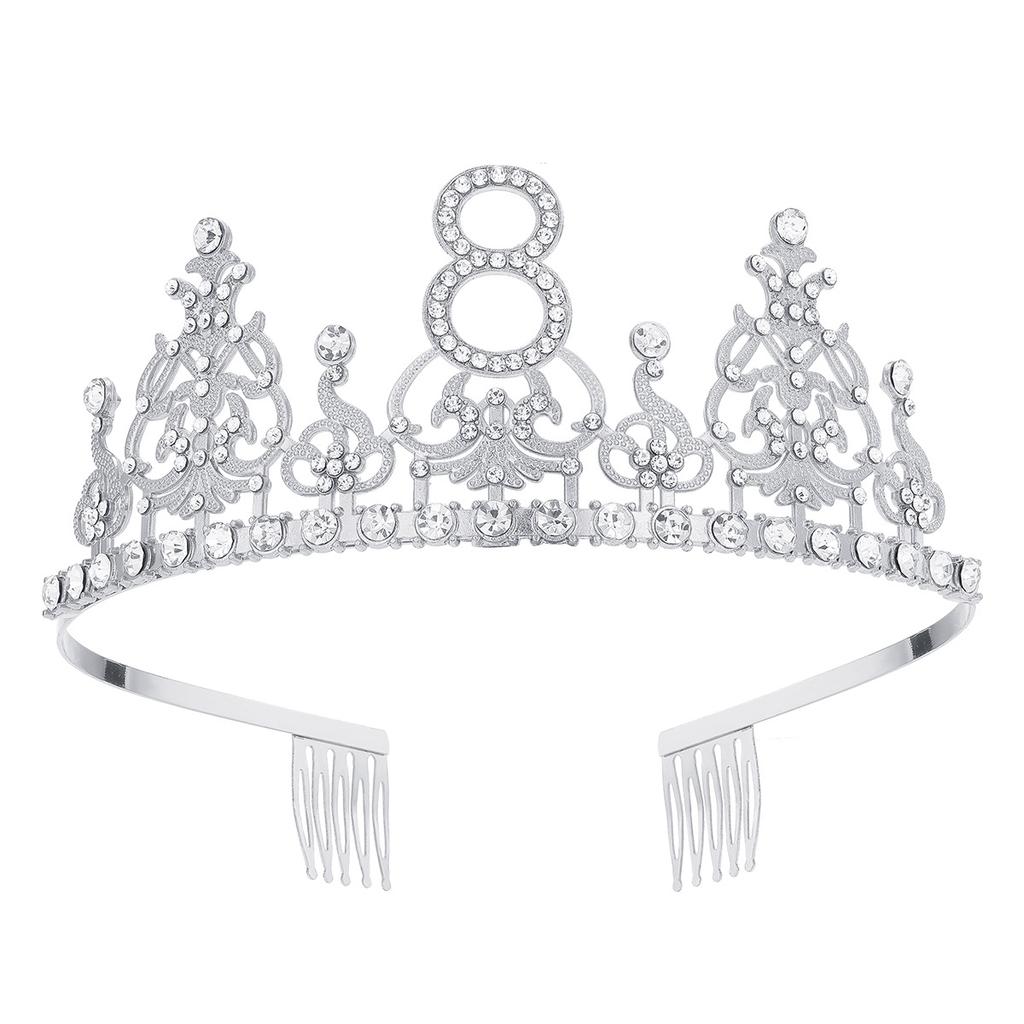 Fashion Alloy Digital Crown With Diamond Tiara 18Th Birthday Party Pearl Alloy Headband