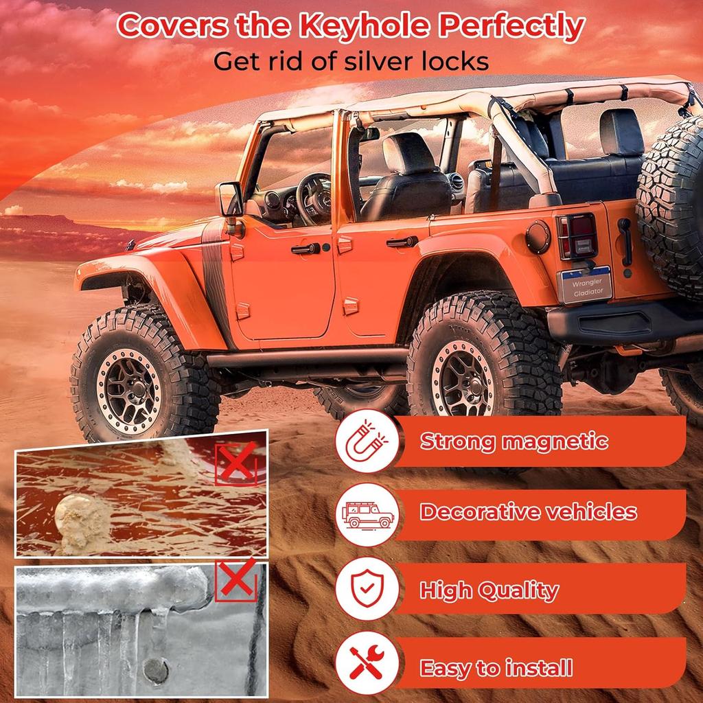 3Pcs Magnetic Keyhole Covers for Jeep Wrangler TJ JK JL Gladiator 2018-2025 Durable Decorative Sticker Easy Installation