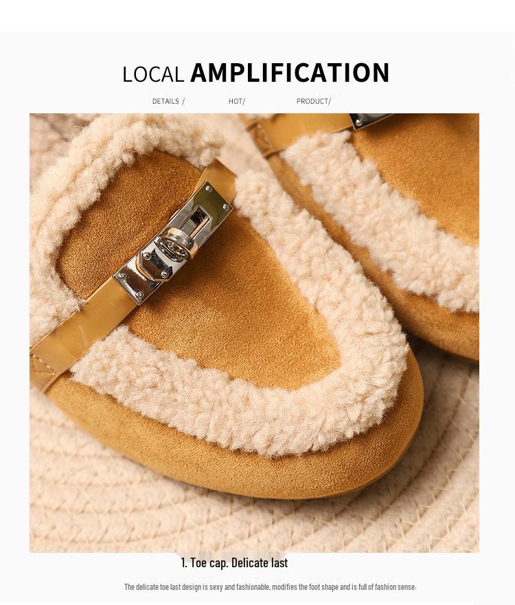 Cozy Ladylike Furry Slipper Mules with Metal Buckle & Hidden Heel - 2025 Autumn/Winter