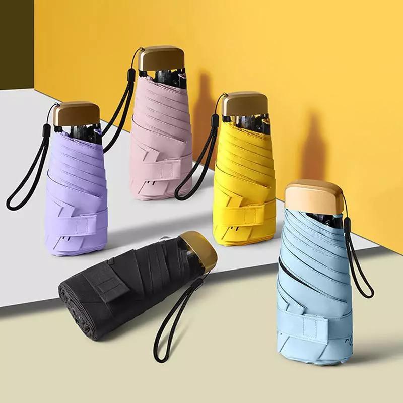Mini Compact Pocket Umbrella Sun Anti Uv 5 Fold Rain Windproof Portable Travel