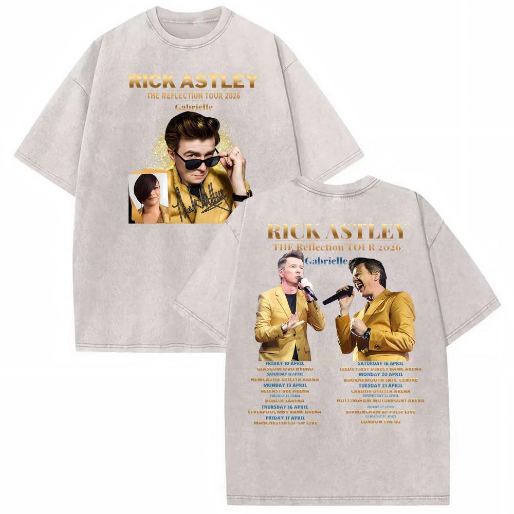 Rick Astley Reflection Tour Print T Shirts Mens Clothing Washed Oversized Tshirts Vintage Short Sleeve T Shirt Streetwear