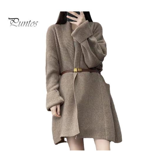 

Женский свитер, пальто, лацкан, длинный рукав, открытый спереди, вязаный кардиган с большими карманами, однотонный, свободный крой, верхняя одежда средней длины