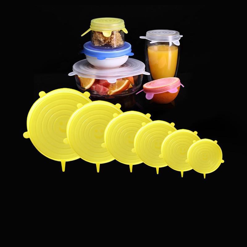

6PCS Silicone Stretch Lids Multifunctional Retractable Fresh-keeping Food Bowl Covers Reusable Saving Covers for Kitchen жёлтый