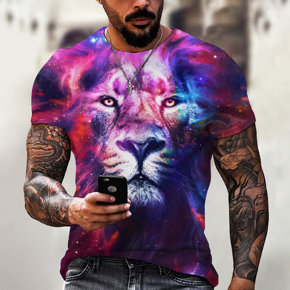 Men's T-shirt Men's Short Sleeved Tiger Lion Animal 3D Printed Round Neck Short Sleeved T-shirt