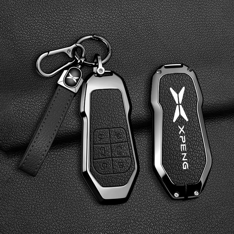 Estojo de Couro e Liga de Zinco para Chave de Carro Xpeng X9 - Chaveiro Acessórios para Chave de Carro Xpeng X9 Pro Max