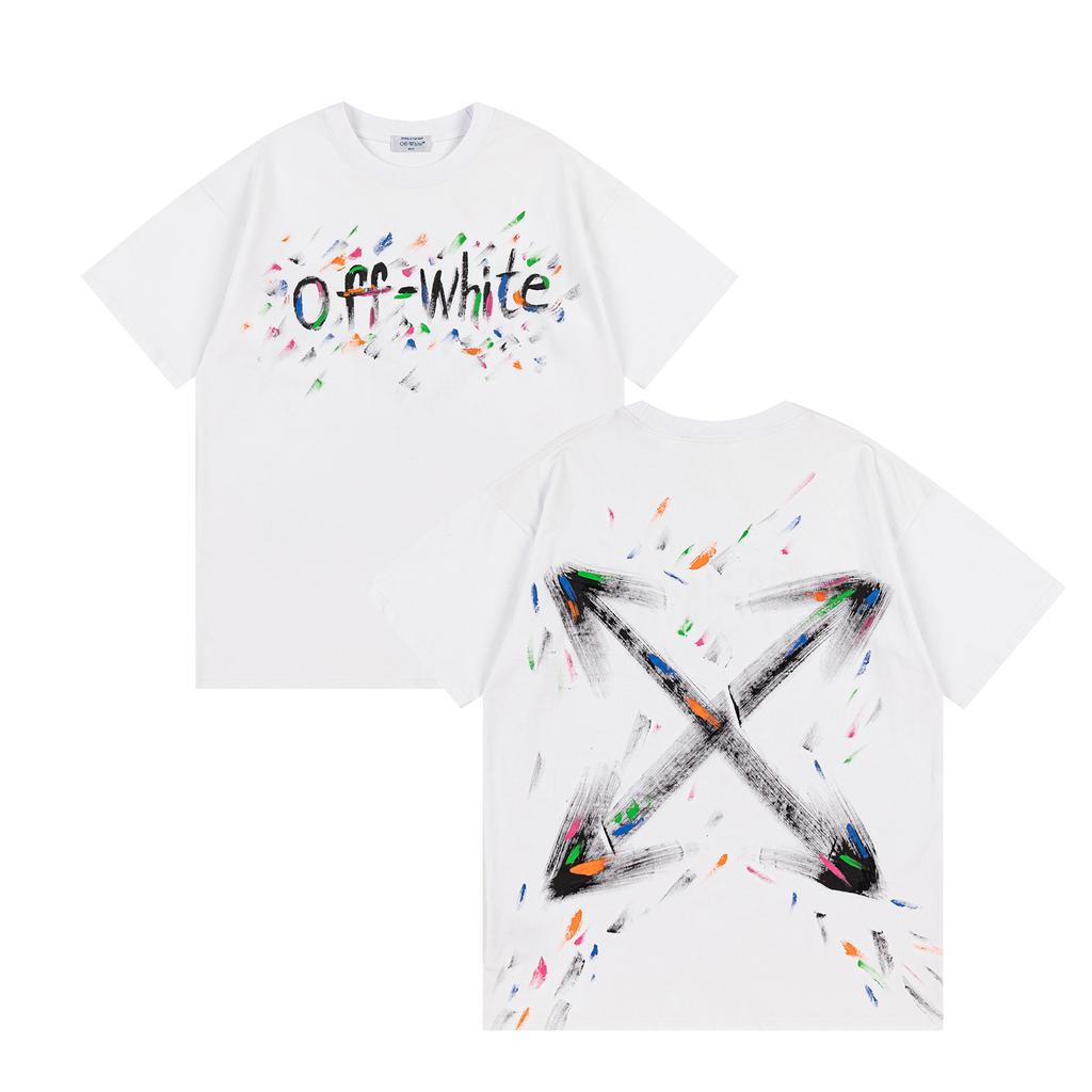 9068 Off-White 2026 Spring/Summer New Colorful Letter Arrow Pattern Round Neck Hooded Short Sleeved Men's and Women's T-shirts