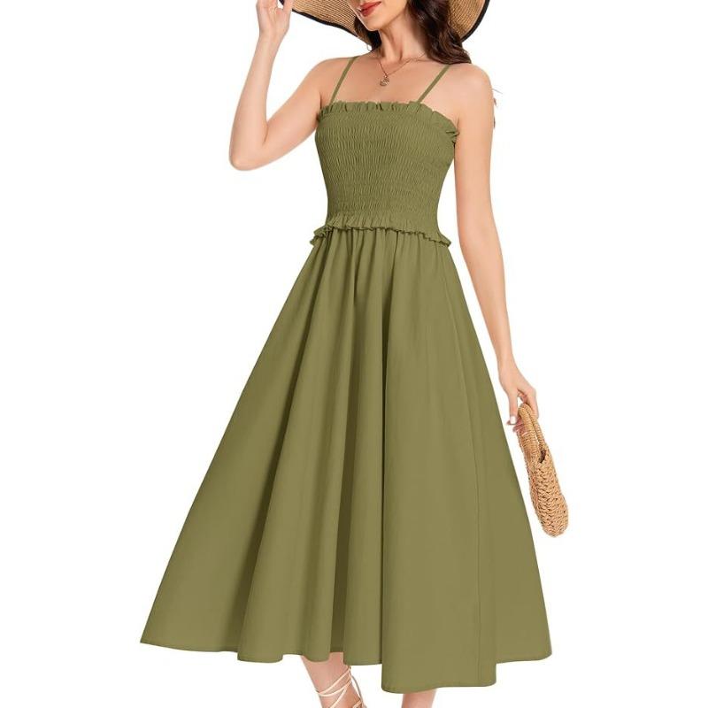 Abiti casual a vita alta con bretelle senza maniche stampa tinta unita primavera estate moda donna