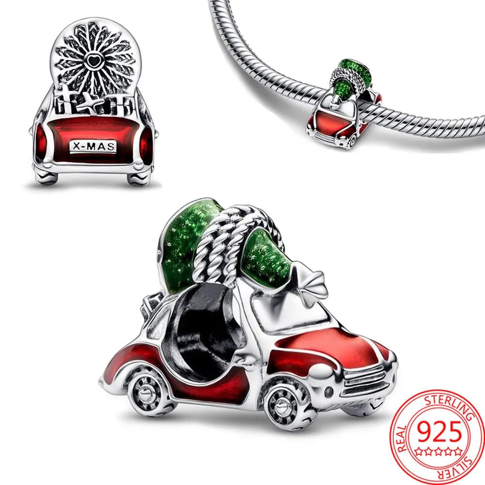 Original Christmas Car & Tree Reindeer Mouse Charm Red Love Beads Fit Bangle Make Your Own Metal Accessory Gift Elegant Fashion Beautiful Lovely