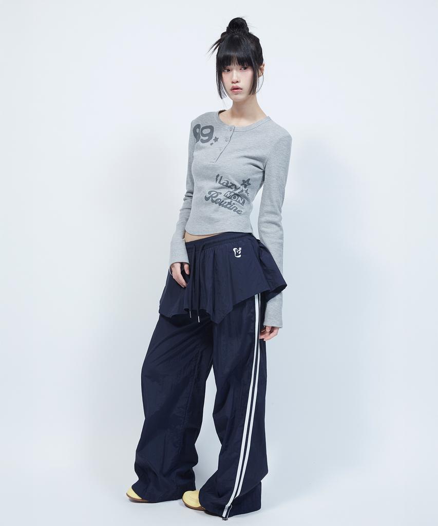 LMR Layered Track Nylon Skirt Pants Navy