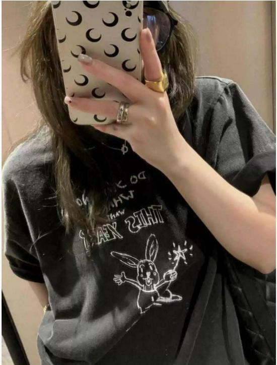 

Летняя футболка большого размера в стиле ретро для женщин - Выстиранная, с коротким рукавом, трендовый винтажный вид L (95-120 jin) промывают черный