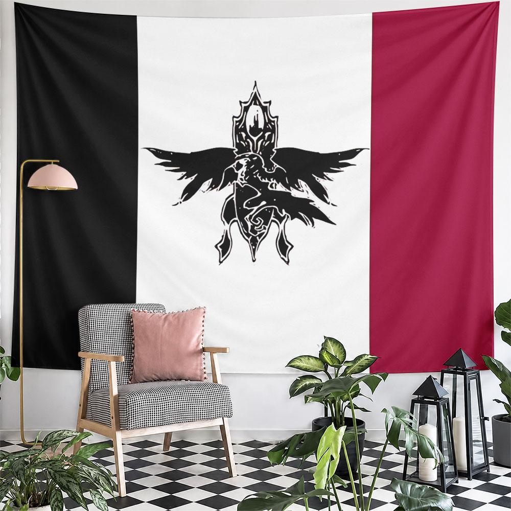 Winged Crest Flag Emblem Tapestry Wall Hanging Black White Burgundy Fantasy Decor for Bedroom Living Room Dorm Room Gift
