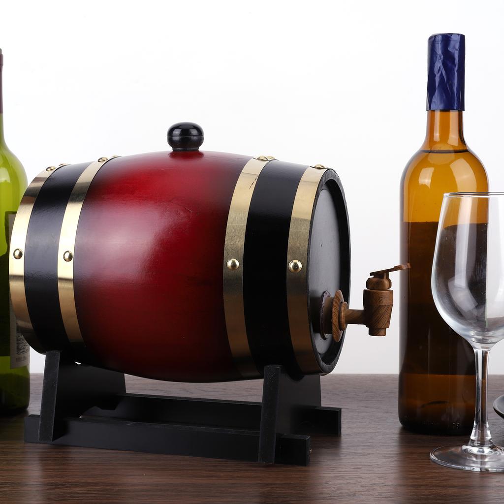 3L Household Wooden Barrels Multi-Purpose Vintage Beer Brewing Tools Large Capacity Retro Faucet Barrels for Family Gatherings