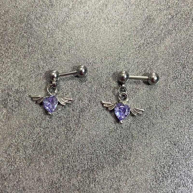 Rustproof Steel Angelic Heart Earrings Versatile Jewelry For Teens And Adults Trendy Style Ear Studs Accessory