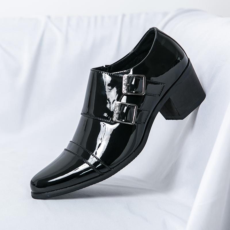 Brand Men Double Buckle Casual Leather Shoes Men's Casual Business Formal Shoes Fashionable High-heeled Versatile Wedding Shoes